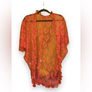 Vintage red lace shawl/ robe